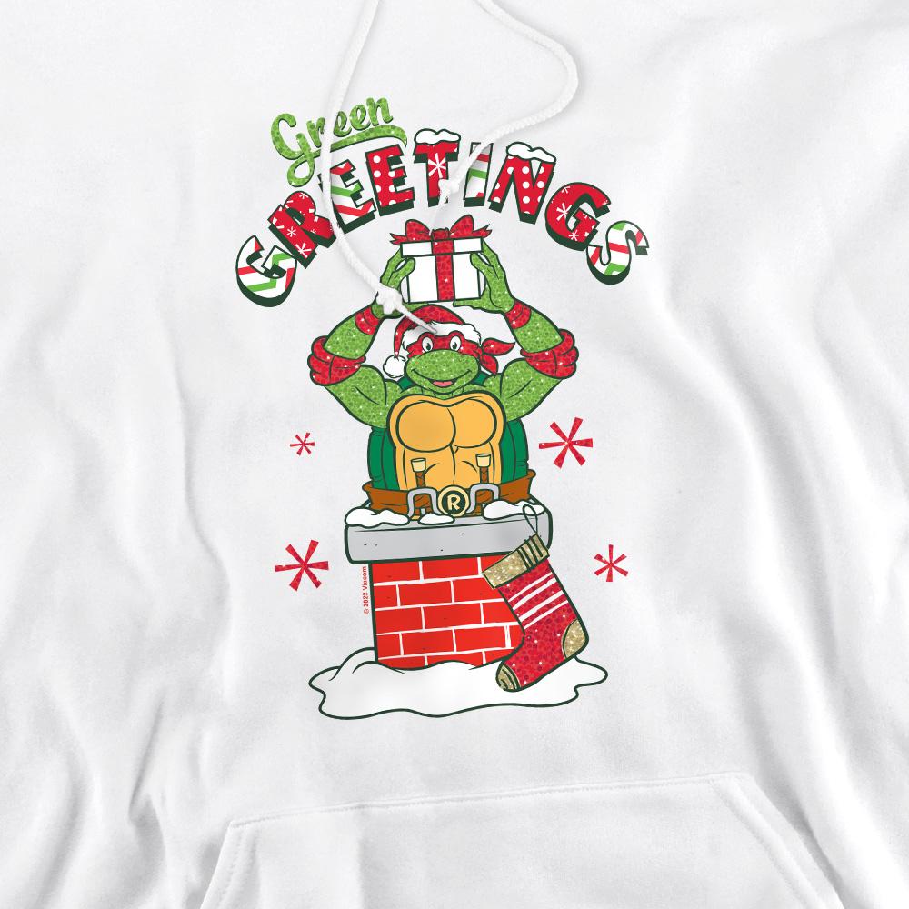 White - Pack Shot - Teenage Mutant Ninja Turtles Mens Green Greetings Christmas Scene Hoodie