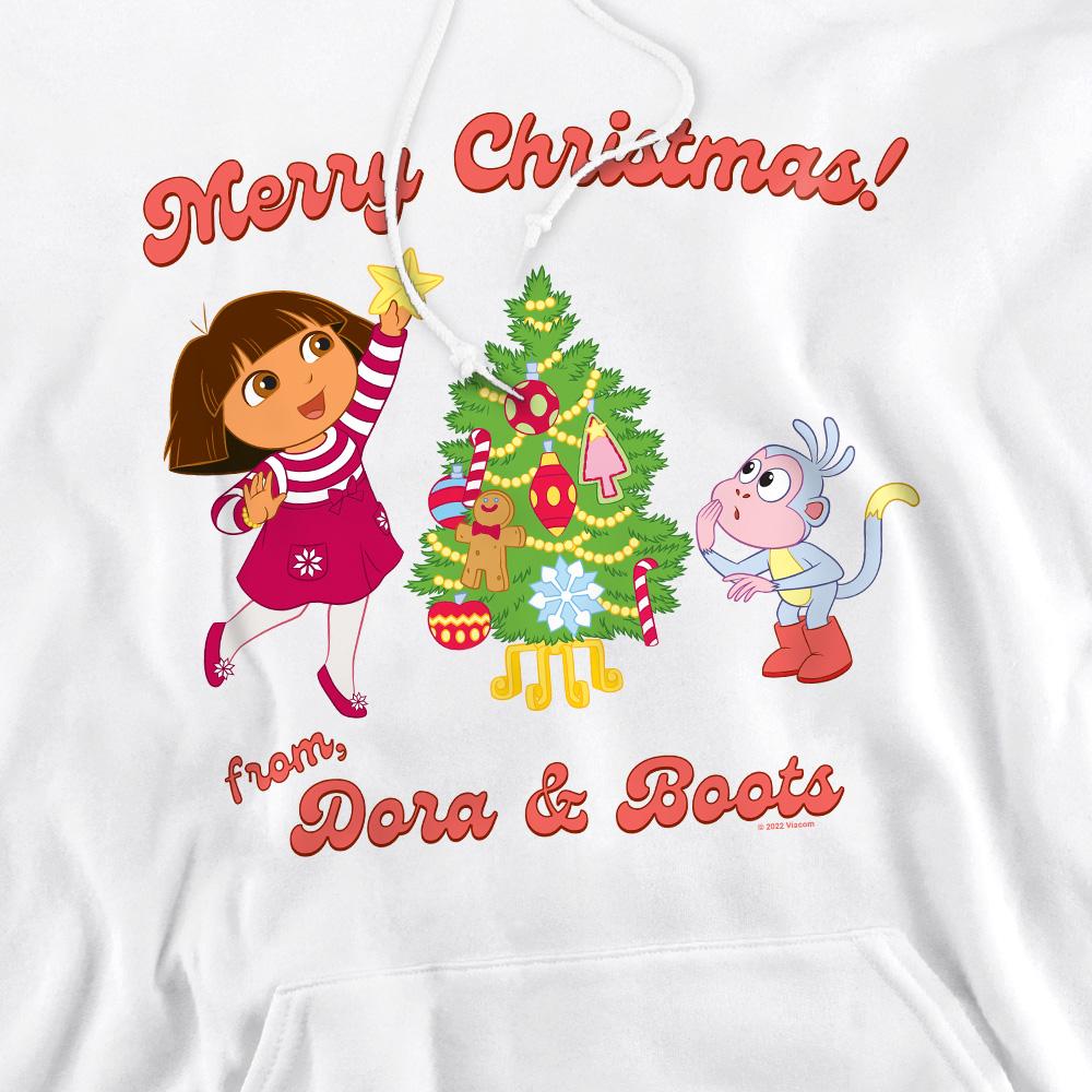 White - Pack Shot - Dora The Explorer Mens Happy Holidays Dora & Boots Hoodie
