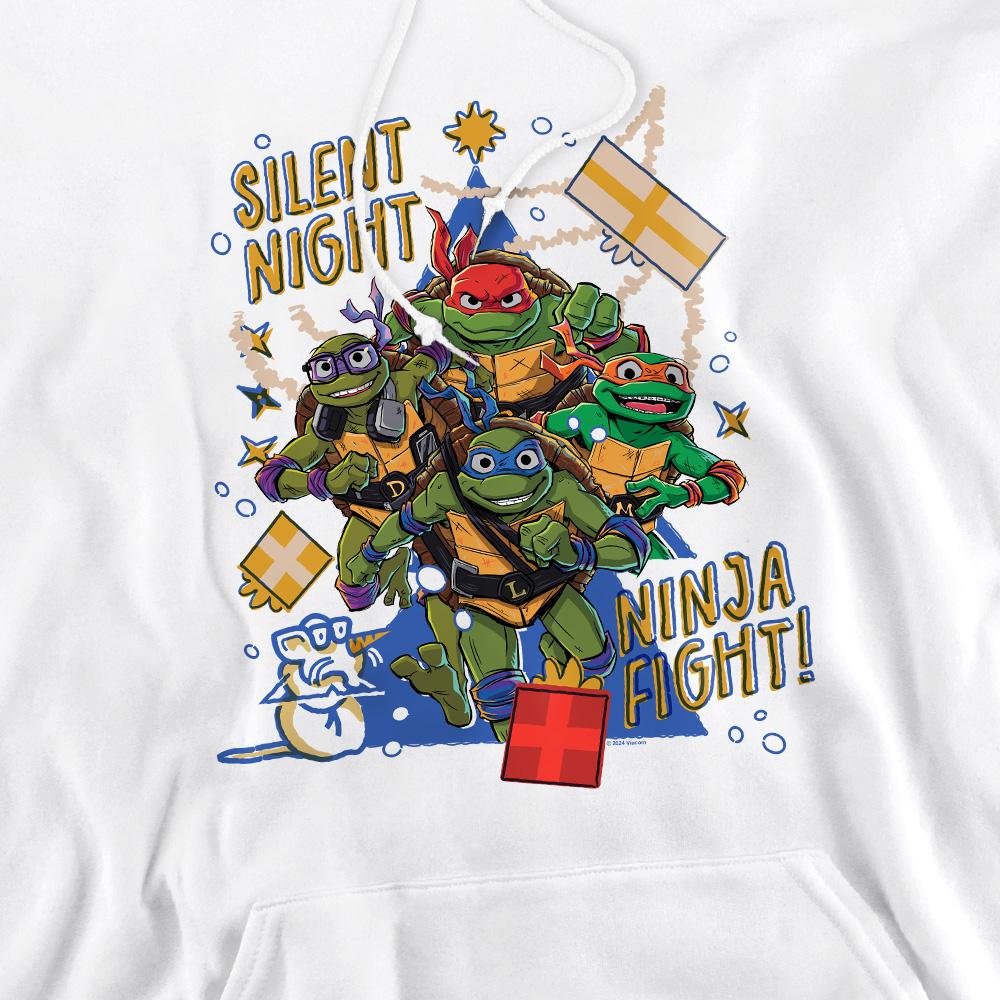 White - Pack Shot - Teenage Mutant Ninja Turtles: Mutant Mayhem Mens Silent Night Ninja Fight Christmas Hoodie