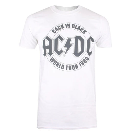 White - Front - AC-DC Mens Back In Black Emblem T-Shirt