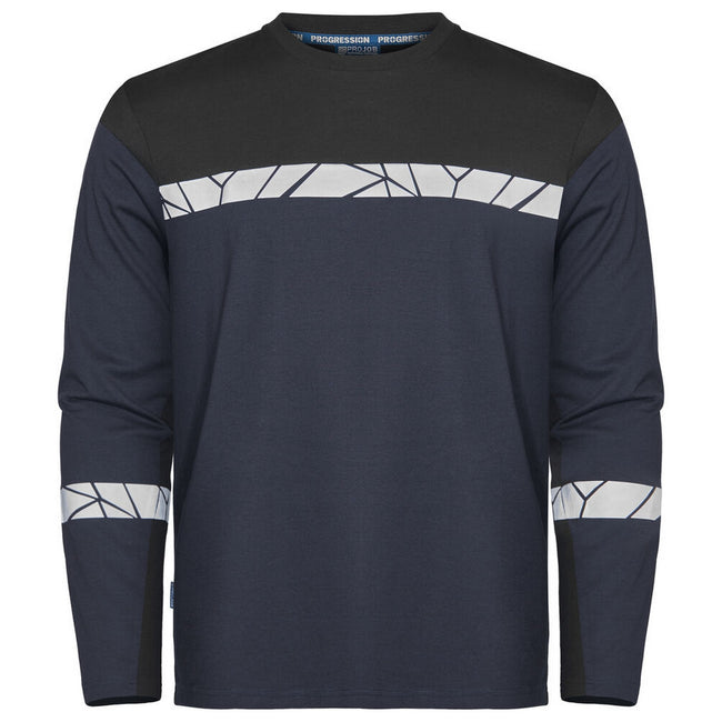 Navy-Black - Front - Projob Mens Progression Hi-Vis Long-Sleeved T-Shirt