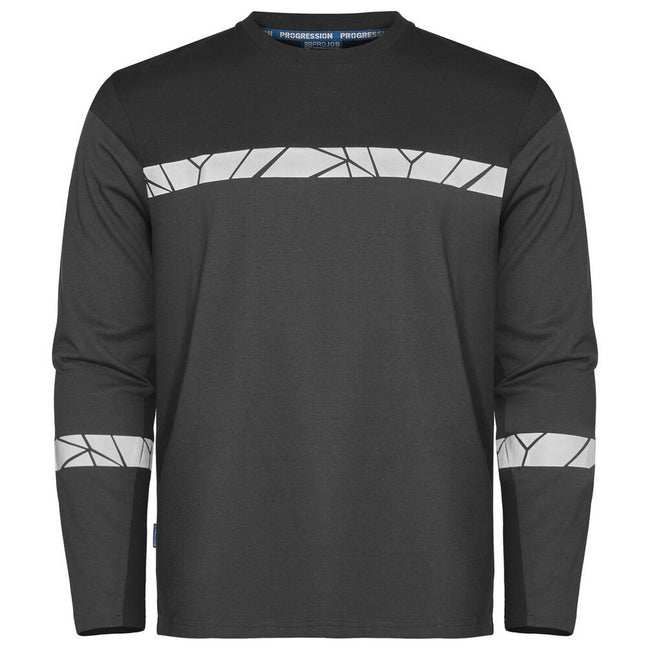 Grey-Black - Front - Projob Mens Progression Hi-Vis Long-Sleeved T-Shirt