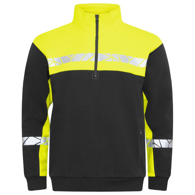 Black-Yellow - Front - Projob Mens Progression Half Zip Sweatshirt
