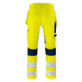 Yellow-Navy - Back - Projob Mens Stretch High-Vis Cargo Trousers