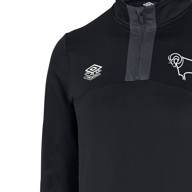 Black-Carbon - Side - Umbro Childrens-Kids 22-23 Derby County FC Quarter Zip Track Top