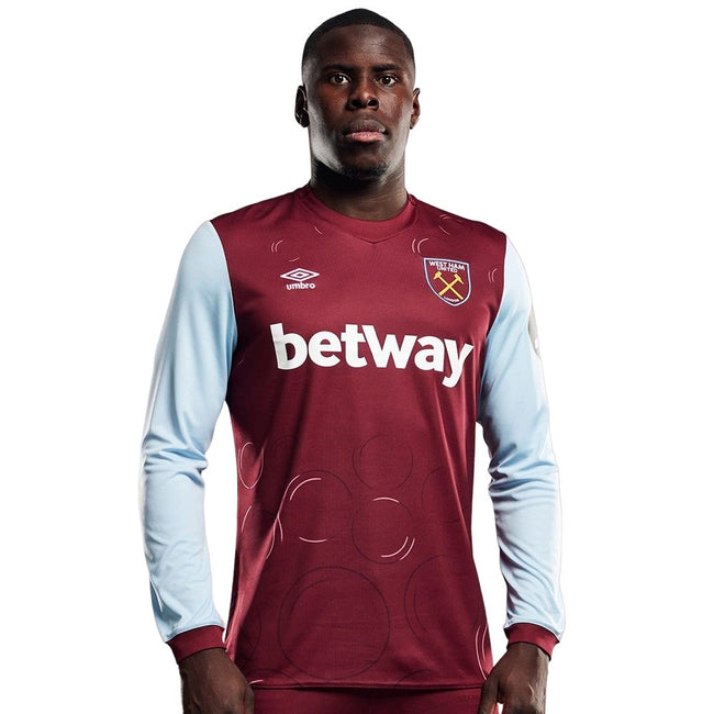 Claret Red-Sky Blue - Back - Umbro Unisex Adult 23-24 West Ham United FC Home Jersey