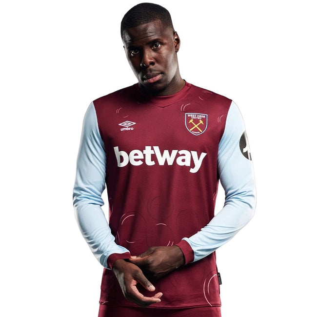 Claret Red-Sky Blue - Side - Umbro Unisex Adult 23-24 West Ham United FC Home Jersey