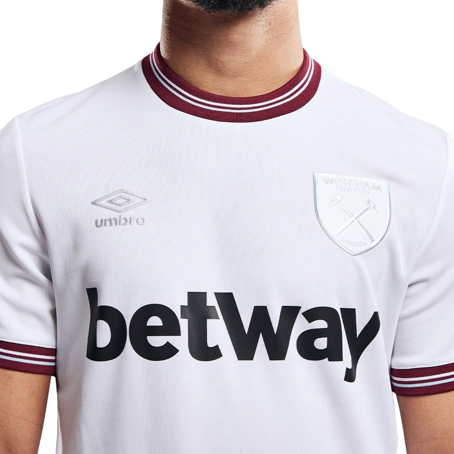 White-Maroon-Black - Side - Umbro Mens 23-24 West Ham United FC Away Jersey