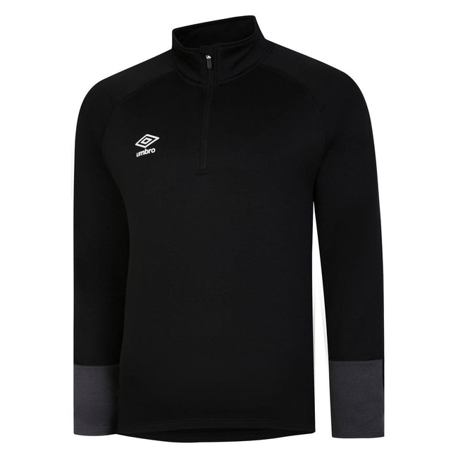 Black-White-Carbon - Front - Umbro Childrens-Kids Total Training Quarter Zip Track Top