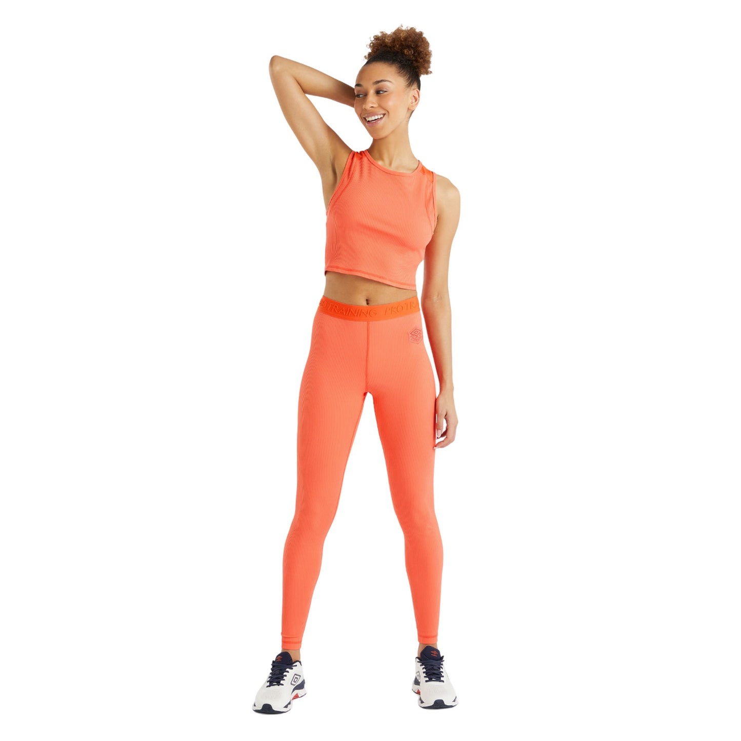Hot Coral - Side - Umbro Womens-Ladies Pro Training Ribbed Leggings