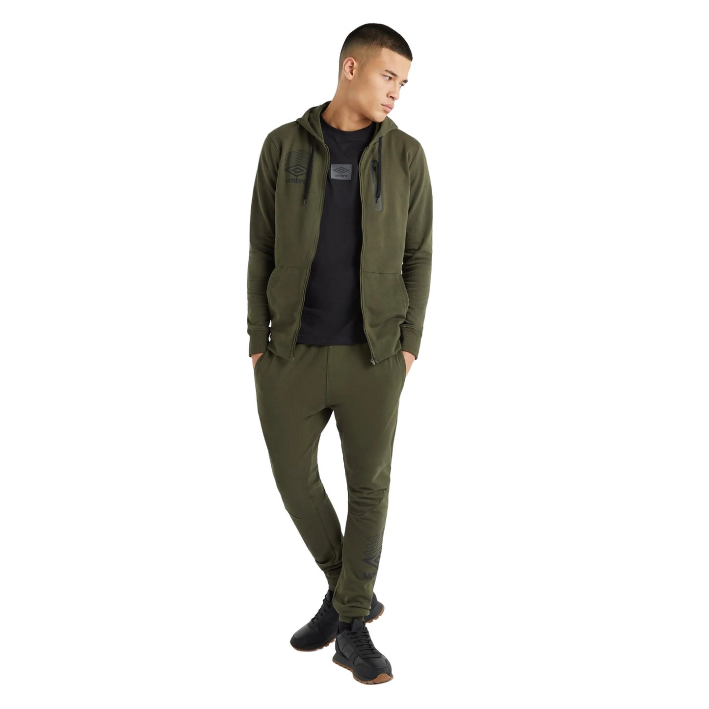 Dark Olive - Side - Umbro Mens Terrace Full Zip Hoodie