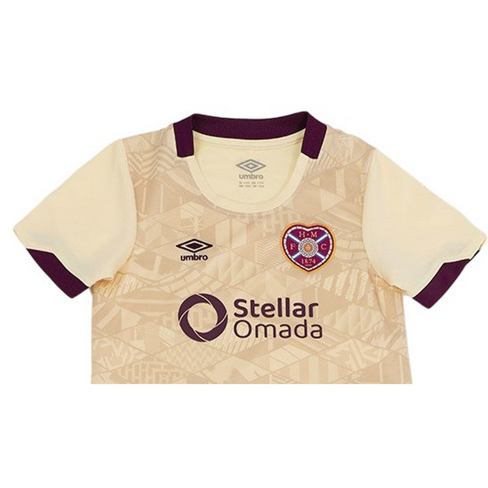 Beige-Scarlet Red - Side - Umbro Childrens-Kids 24-25 Heart Of Midlothian FC Away Kit Set