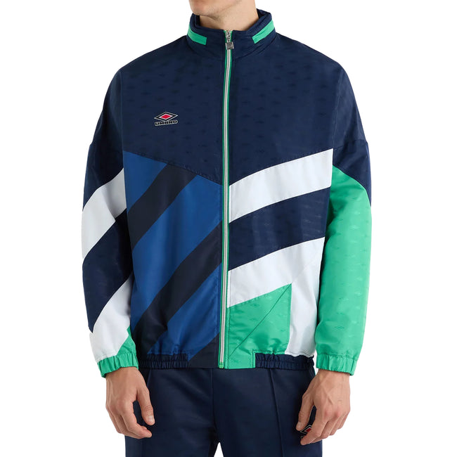 Dark Navy-Peppermint Green - Front - Umbro Mens Panelled Track Jacket