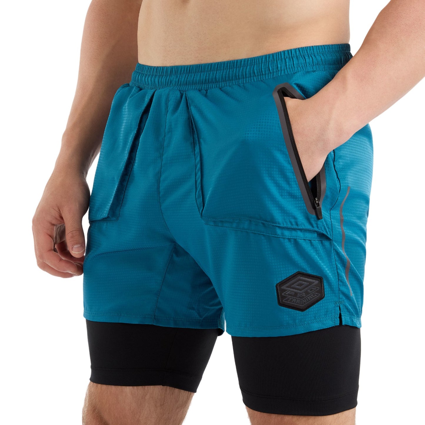 Corsair-Black - Side - Umbro Mens Pro Training Elite Hybrid Short