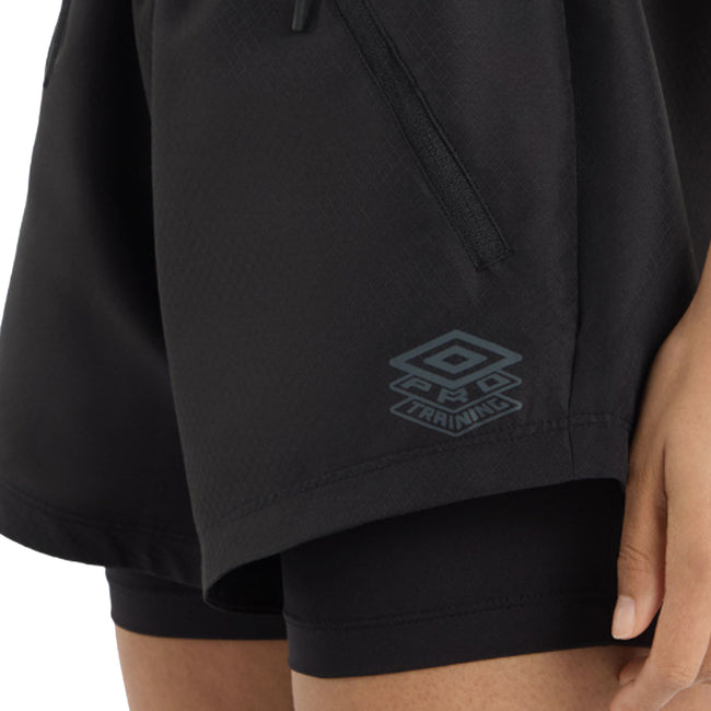 Black - Pack Shot - Umbro Womens-Ladies Pro Training Shorts