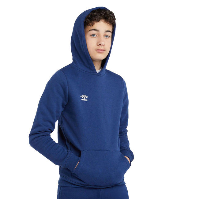 Royal Blue-White - Pack Shot - Umbro Childrens-Kids Club Leisure Drawstring Hoodie