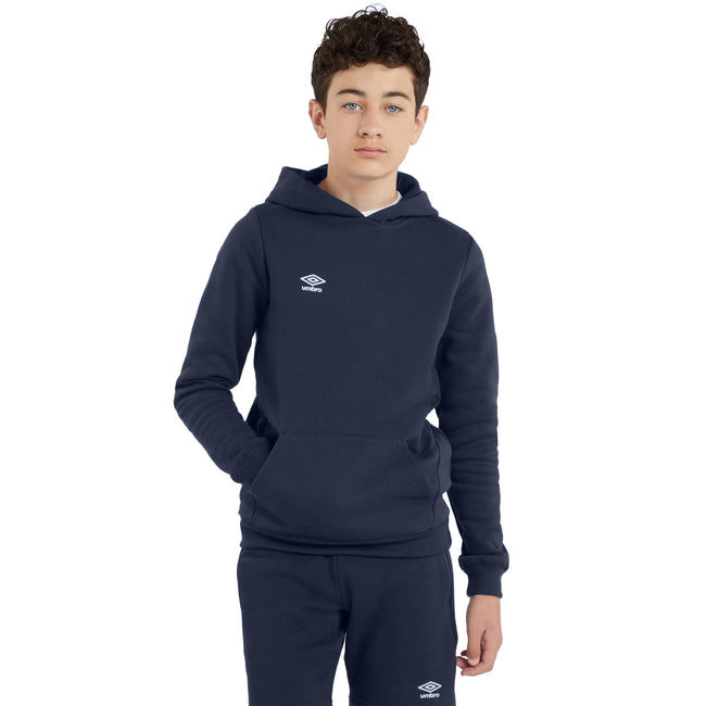 Navy-White - Side - Umbro Childrens-Kids Club Leisure Drawstring Hoodie