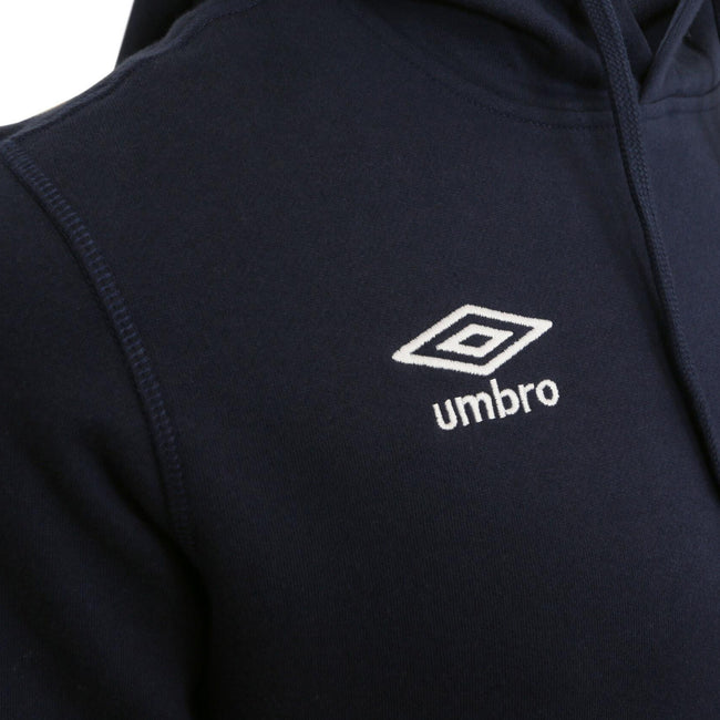 Navy-White - Pack Shot - Umbro Childrens-Kids Club Leisure Drawstring Hoodie
