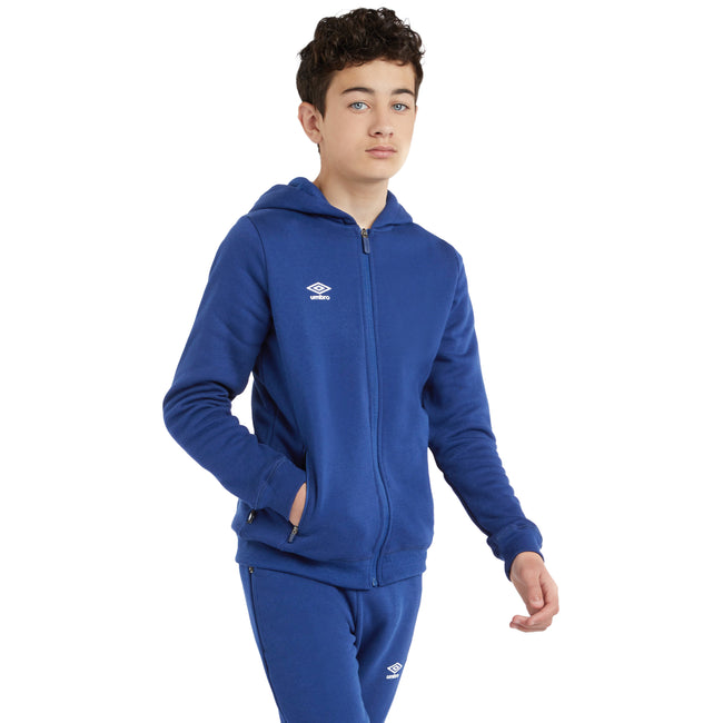 Royal Blue-White - Side - Umbro Childrens-Kids Club Leisure Full Zip Drawstring Hoodie