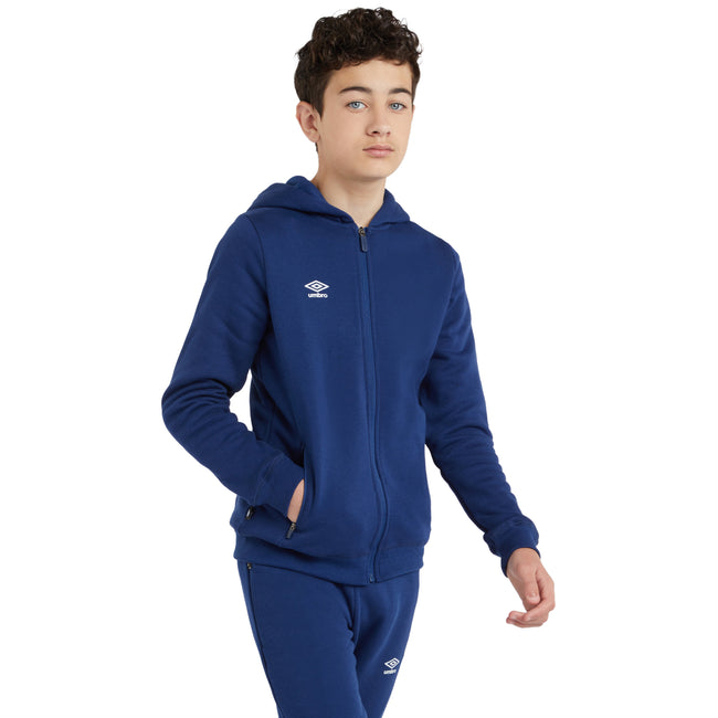 Navy-White - Side - Umbro Childrens-Kids Club Leisure Full Zip Drawstring Hoodie