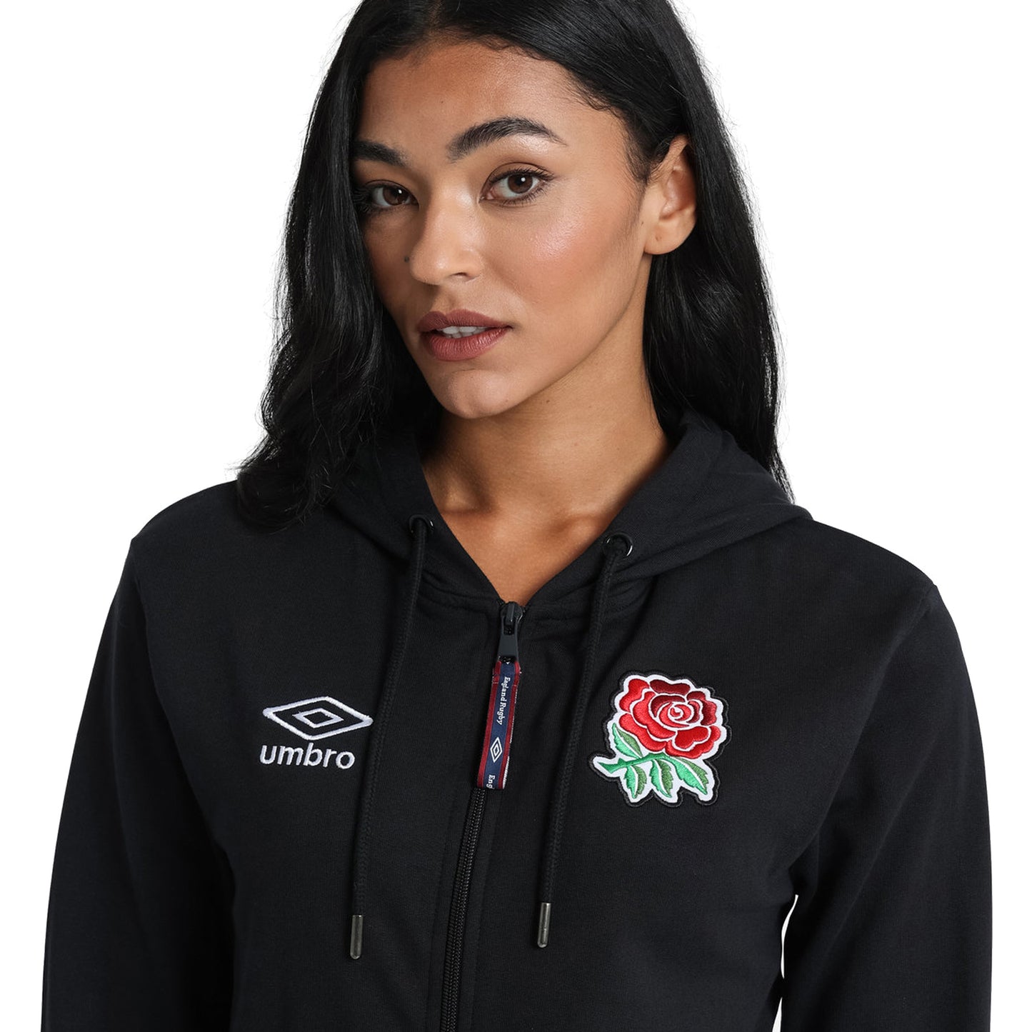 Black - Pack Shot - England Rugby Womens-Ladies Classic Umbro Full Zip Hoodie