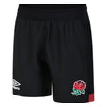 Black - Front - England Rugby Childrens-Kids 22-23 7s Alternate Umbro Shorts