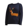 Navy - Front - Brave Soul Womens-Ladies Dachshund Christmas Jumper