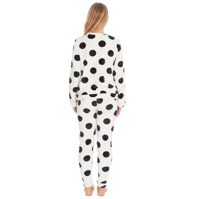 White-Black - Side - Forever Dreaming Womens-Ladies Spot Print Flannel Fleece Pyjamas
