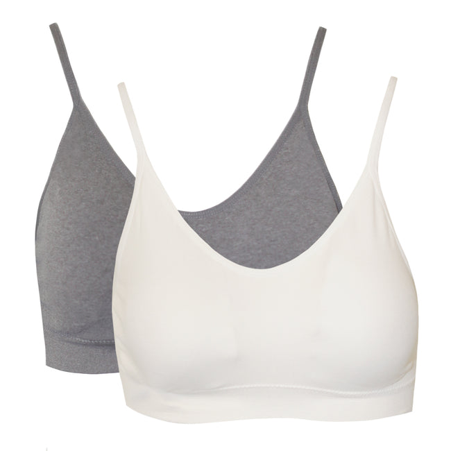 White-Grey - Front - Anucci Womens-Ladies Wireless Crop Tops (Pack Of 2)
