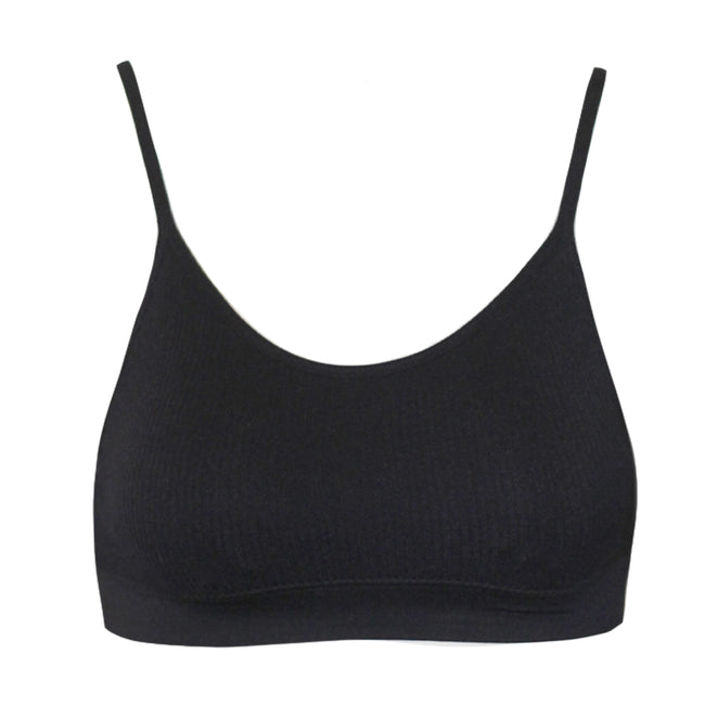 Black-White - Side - Anucci Womens-Ladies Wireless Ribbed Crop Tops (Pack Of 2)