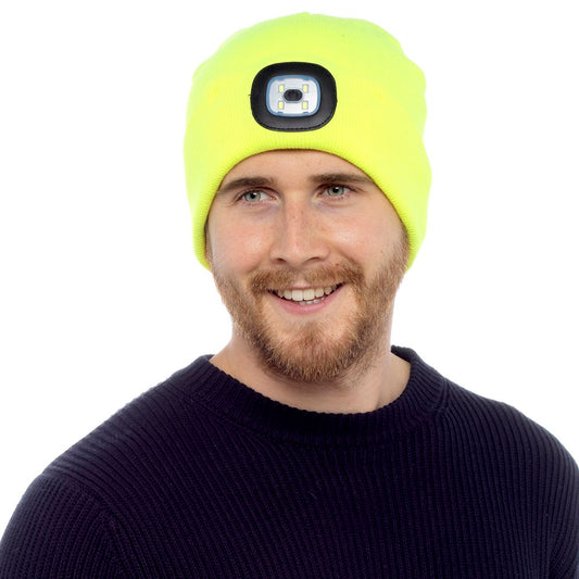 Fluorescent Yellow - Front - Storm Ridge Mens LED Light Beanie