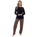 Black-Brown - Front - Foxbury Womens-Ladies Tiger Print Pyjama Set