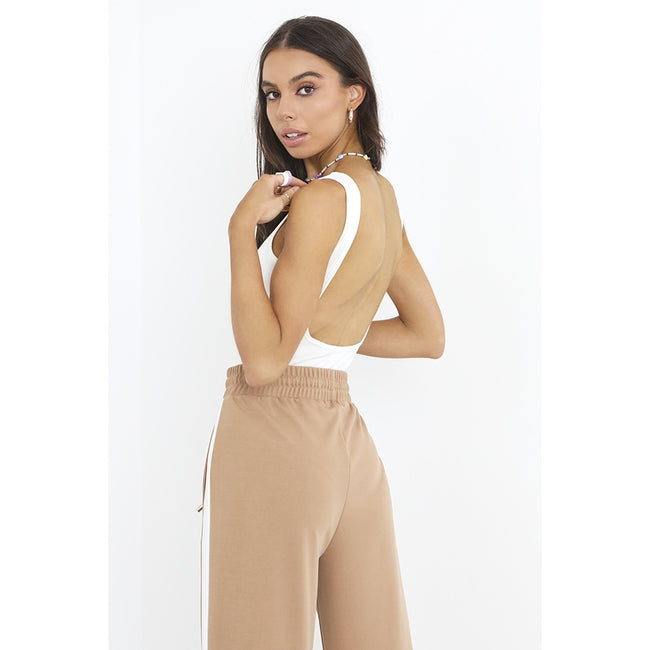 White - Back - Brave Soul Womens-Ladies Open Back Bodysuit