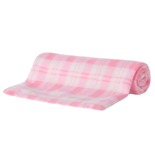 Pink Check - Back - QT Baby Girls Rolled Polar Blanket