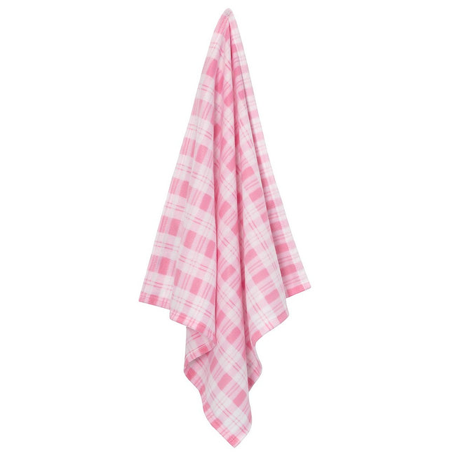 Pink Check - Side - QT Baby Girls Rolled Polar Blanket