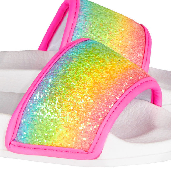 White-Multi - Close up - Red Melon Girls Glitter Sliders