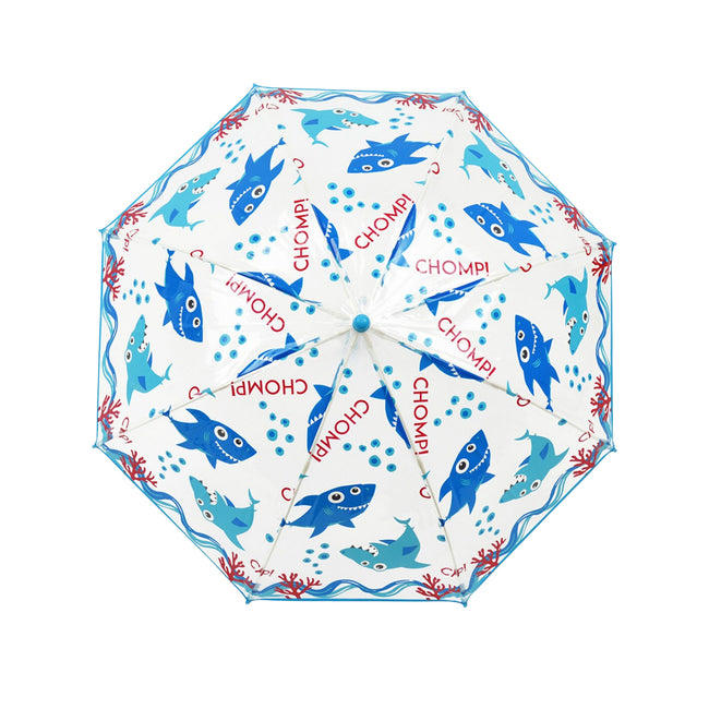 Clear-Blue - Back - Drizzles Childrens-Kids Shark Stick Umbrella