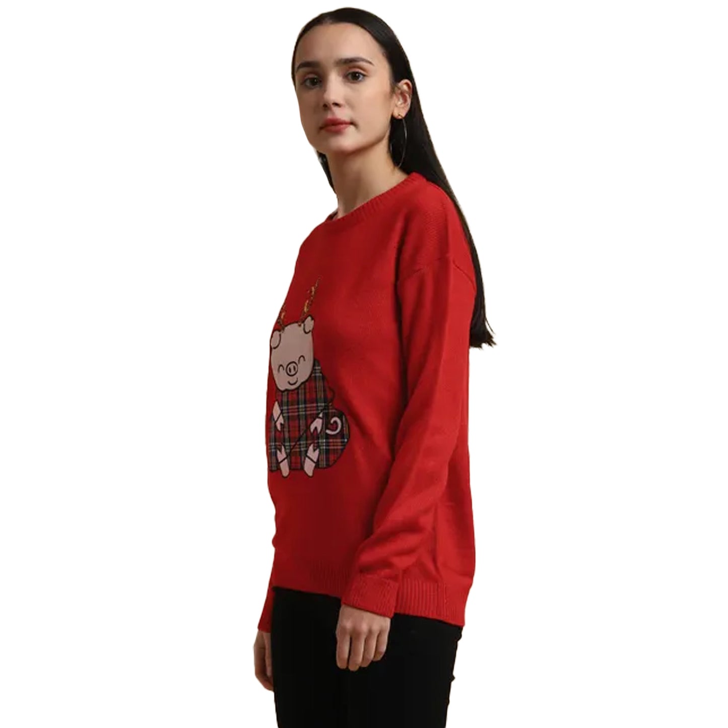 Red - Lifestyle - Brave Soul Womens-Ladies Piggy Christmas Jumper