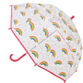 Clear-Pink - Front - Drizzles Childrens-Kids Rainbow Dome Stick Umbrella