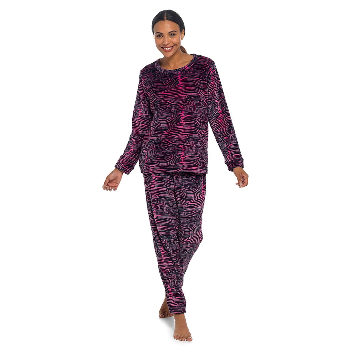 Pink - Side - Follow That Dream Womens-Ladies Zebra Print Lounge Set