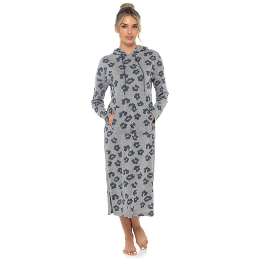Grey - Front - Foxbury Womens-Ladies Animal Print Long Nightie