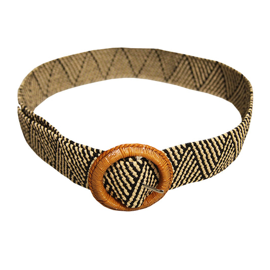 Black - Front - Solis Womens-Ladies Two Tone Rattan Stretch Belt