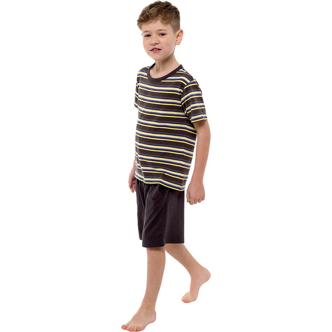 Charcoal - Front - Tom Franks Childrens-Kids Jersey Striped Short Pyjama Set