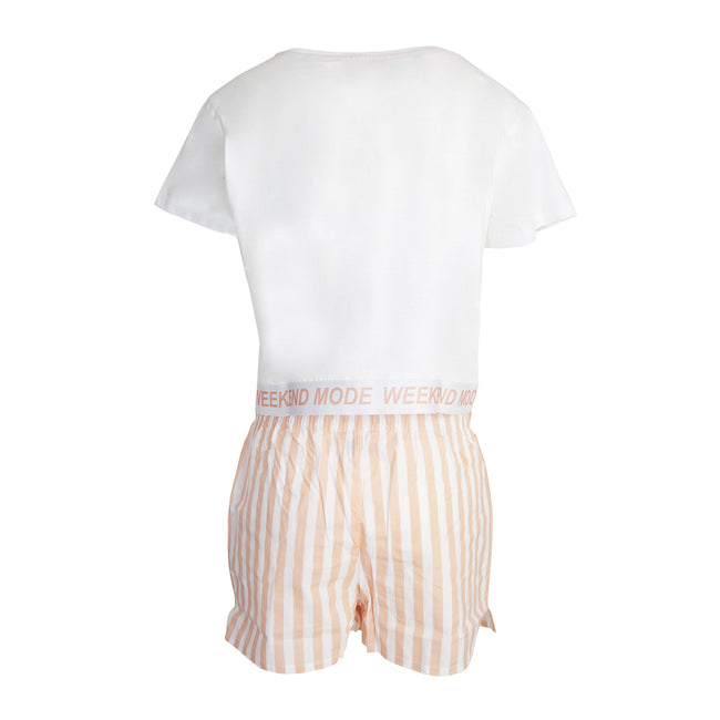 White-Pink - Back - Brave Soul Womens-Ladies Two Piece PJ Set