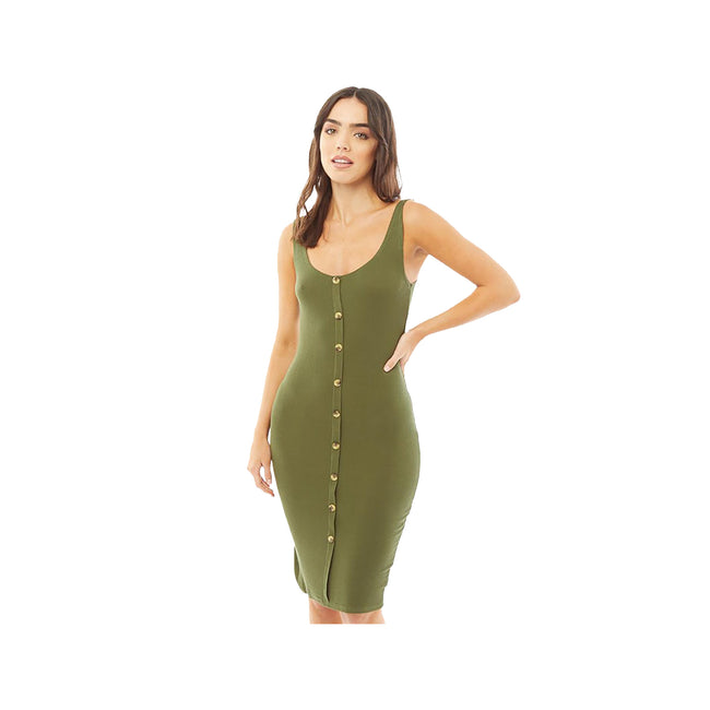 Khaki - Back - Brave Soul Womens-Ladies Adenor Button Up Dress