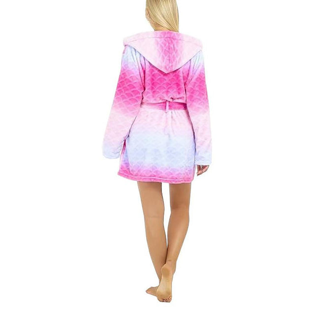 Pink - Back - Brave Soul Ladies-Womens Mermaid Hooded Dressing Gown