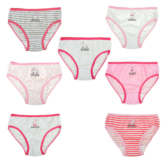 White-Pink-Grey - Front - Tom Franks Kids Girls Weekday Briefs (Pack Of 7)