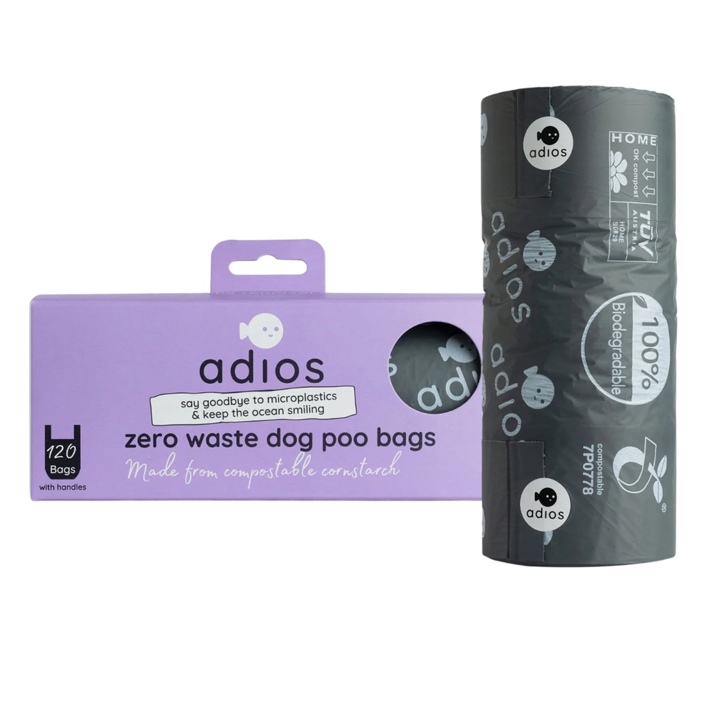 Black - Back - Adios Handle Plastic Poo Bag (Pack of 120)