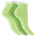 Shades Of Green - Front - Womens-Ladies Cotton Rich Plain Trainer Socks With Frill Trim (Pack Of 3)