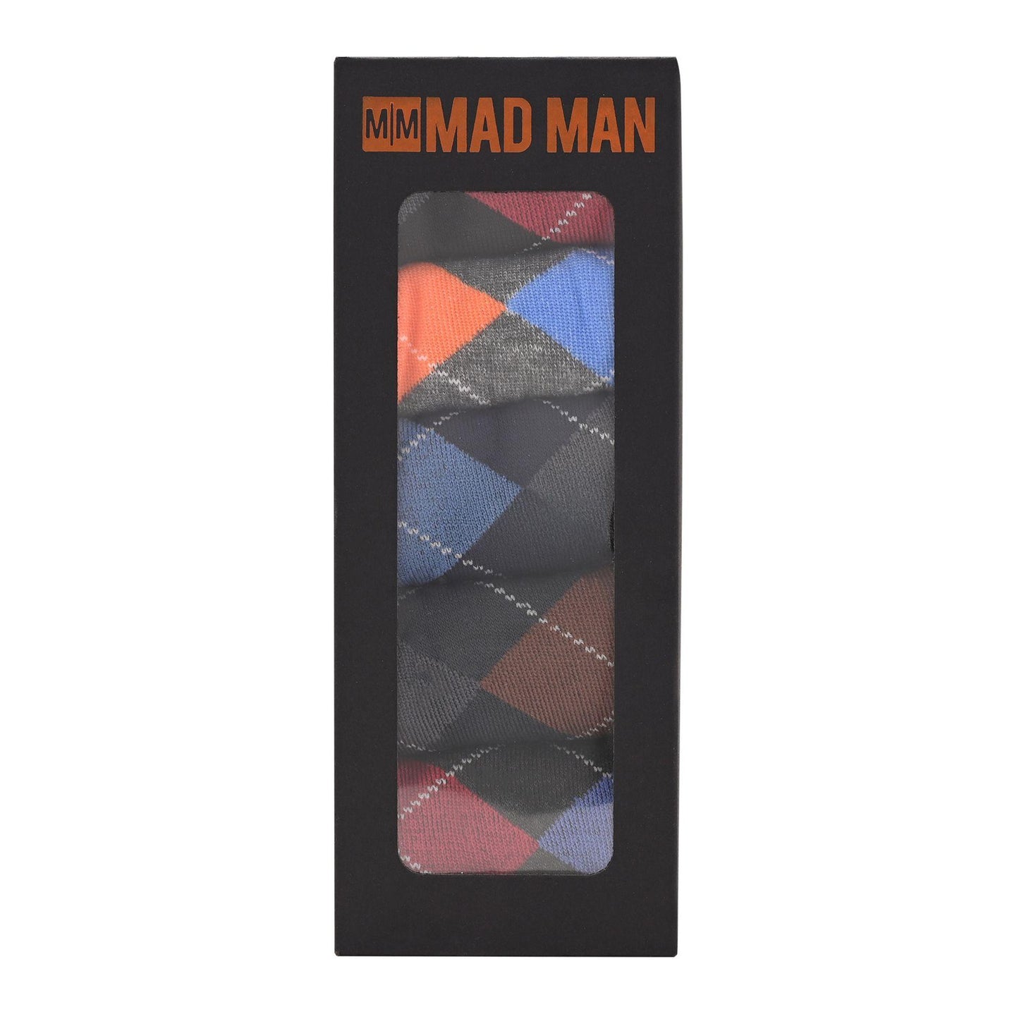 Multi-coloured - Side - Mad Man Bright Argyle Boxed Socks